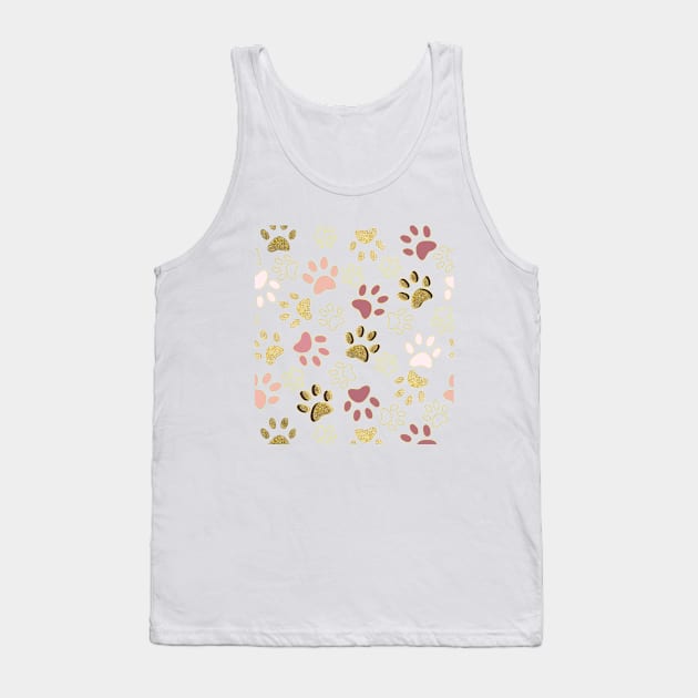 Rose Gold Colored Shining Paw Prints Tank Top by GULSENGUNEL